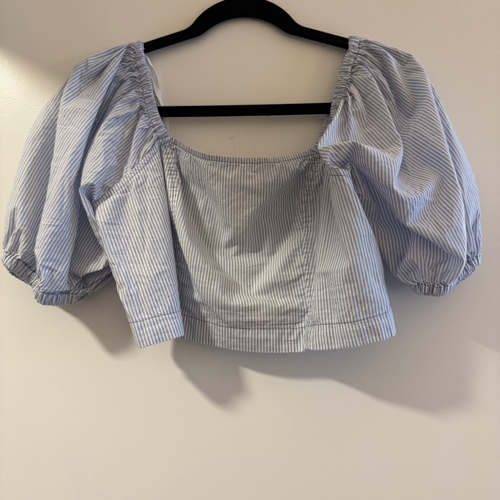 💙 Aerie Light Blue Striped Square Neck Blouse